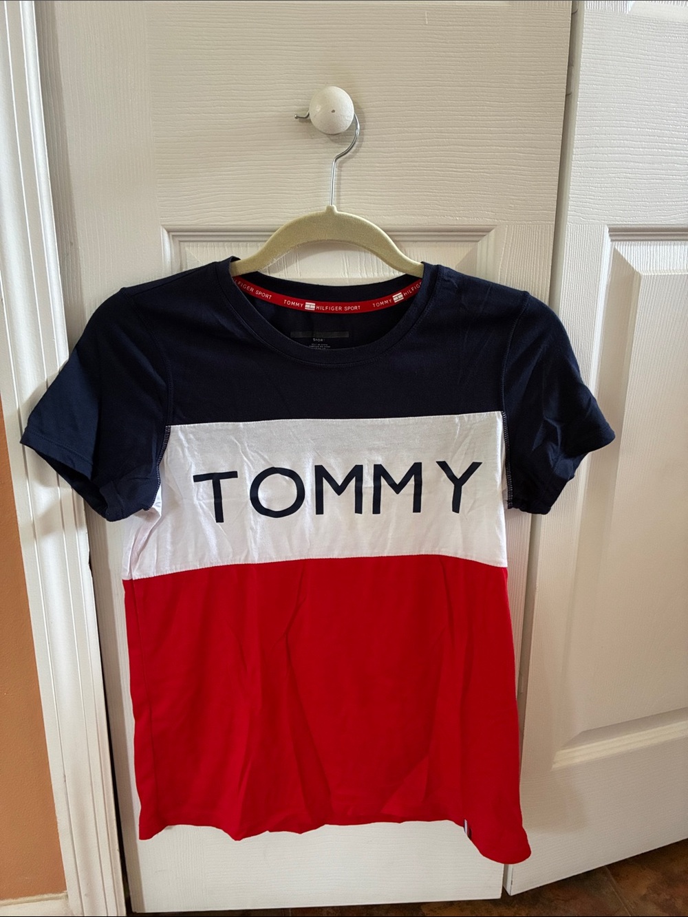 Tommy Hilfiger Navy White Red Colorblock Logo Tee